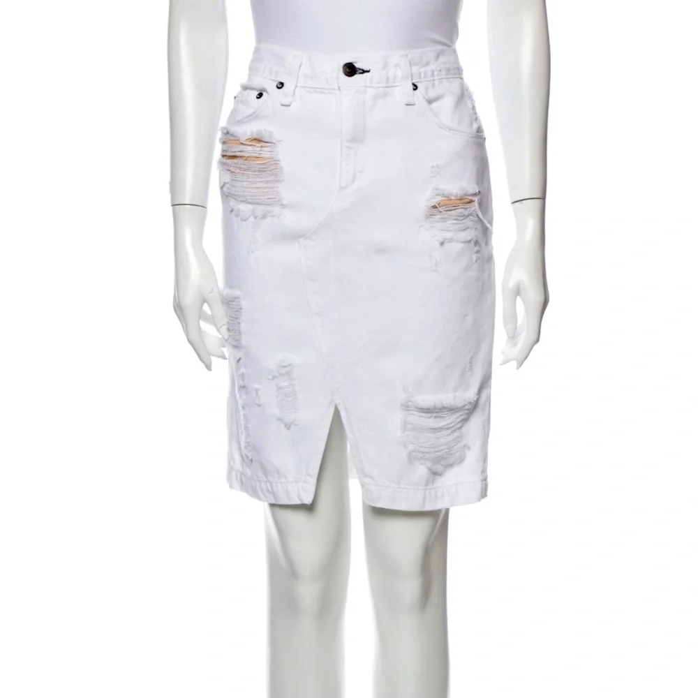 Rag & Bone White Distressed Denim Pencil Skirt XS